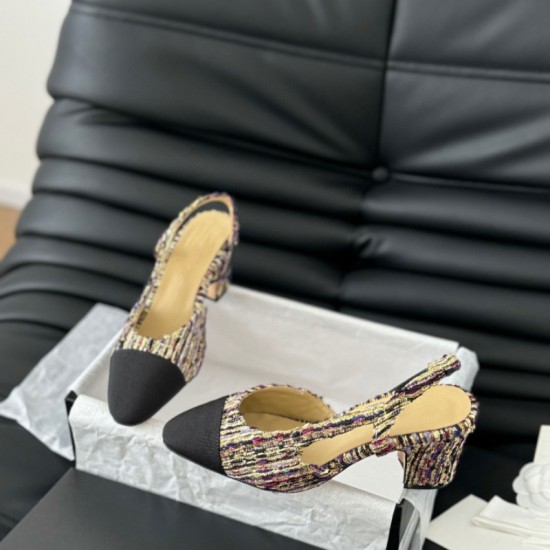 Genuine Leather Single-shoe Women's Collection Versatile Color-blocking High-heeled Toe Sandals Thick-heeled Nude Women's Shoes