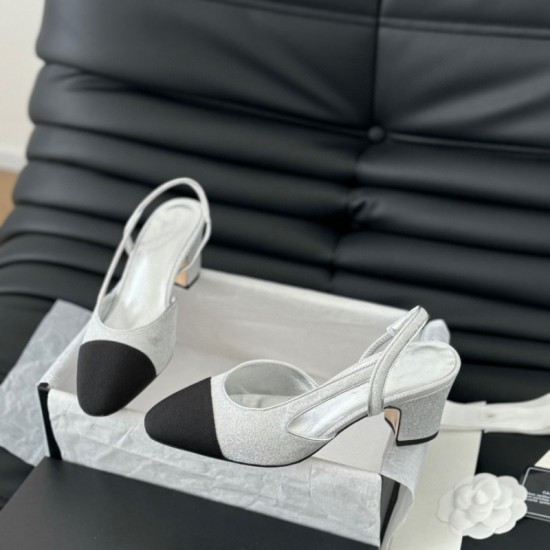 Genuine Leather Single-shoe Women's Collection Versatile Color-blocking High-heeled Toe Sandals Thick-heeled Nude Women's Shoes