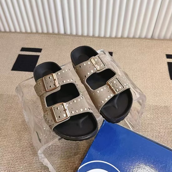 Genuine Leather Retro Rivet Haken Shoes Women's Doubles Buckle Thick Sole Fashionable Casual Roman Strap Sandals