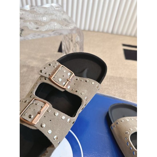 Genuine Leather Retro Rivet Haken Shoes Women's Doubles Buckle Thick Sole Fashionable Casual Roman Strap Sandals