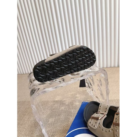 Genuine Leather Retro Rivet Haken Shoes Women's Doubles Buckle Thick Sole Fashionable Casual Roman Strap Sandals