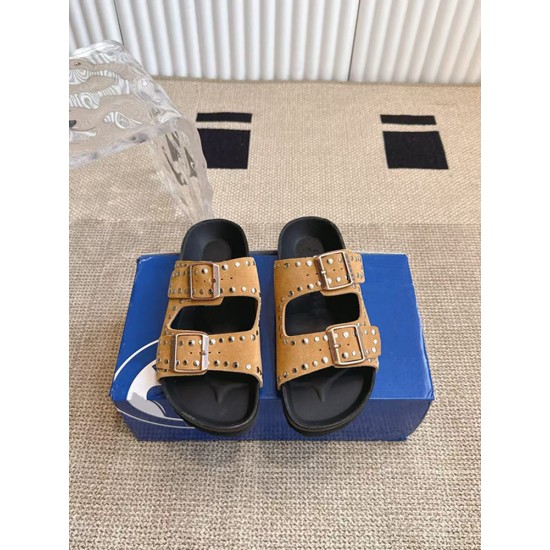 Genuine Leather Retro Rivet Haken Shoes Women's Doubles Buckle Thick Sole Fashionable Casual Roman Strap Sandals