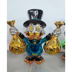 Multi-Colored Resin Crafts Decorative Duck Statue Pop Arts Chrome-Plated Duck with Money Bag Sculpture for Indoor Decoration