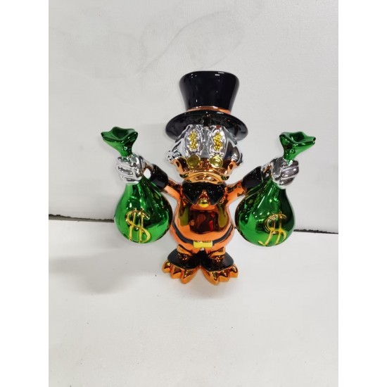 Multi-Colored Resin Crafts Decorative Duck Statue Pop Arts Chrome-Plated Duck with Money Bag Sculpture for Indoor Decoration