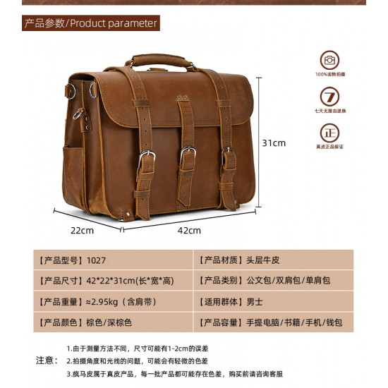 2025 Vintage Travel Bag Men's Crazy Horse Leather Hand-Held Luggage Bag Oversized Casual Fashion One-Shoulder Crossbody Bag