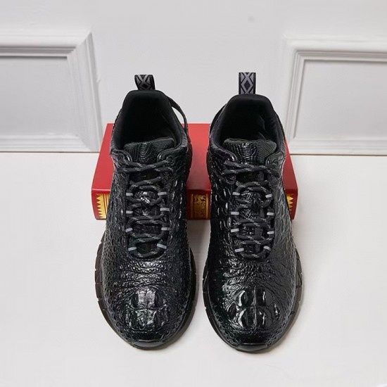 100% crocodile skin men's casual coconut shoes - crocodile skull design genuine leather sports shoes