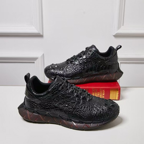 100% crocodile skin men's casual coconut shoes - crocodile skull design genuine leather sports shoes