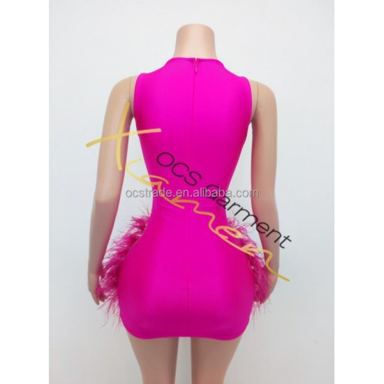 Ocstrade New Elegant Beading Purple Feathers Short Prom Dresses 2025 Sexy Rhinestone Birthday Dress for Women Party Club Night