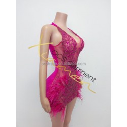 Ocstrade New Elegant Beading Purple Feathers Short Prom Dresses 2025 Sexy Rhinestone Birthday Dress for Women Party Club Night