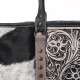 Women's Cowhide Hairon Leather Tote Bag with Adjustable Tooled Western Style Shoulder Strap Purse