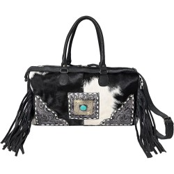 Merbaa Women's Elegant Large Cowhide Tote Bag Weekender Duffle for Travel with Tassel Leather Harness Overnight Cowhide Bag