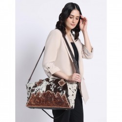 Merbaa Women's Versatile Large Leather Hand-Knitted Cowhide Tote & Crossbody Bag Adjustable Strap Handmade Cowhide Hairon Bag