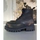 Heavily Distressed Extra Round Toe Leather Super Chunky Lug Sole Men Trendy Shoes Safety Shoes Black Strike Lace-up Combat Boots