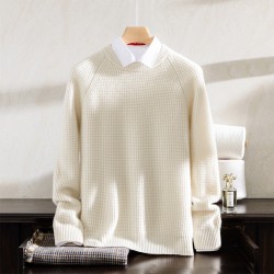 Men's 100% Cashmere Winter Cardigan Low Neck Bottoming Knitted Sweater with Padded Neck Fall/Winter Collection-Wholesale