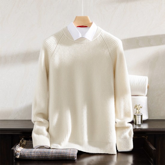 Men's 100% Cashmere Winter Cardigan Low Neck Bottoming Knitted Sweater with Padded Neck Fall/Winter Collection-Wholesale