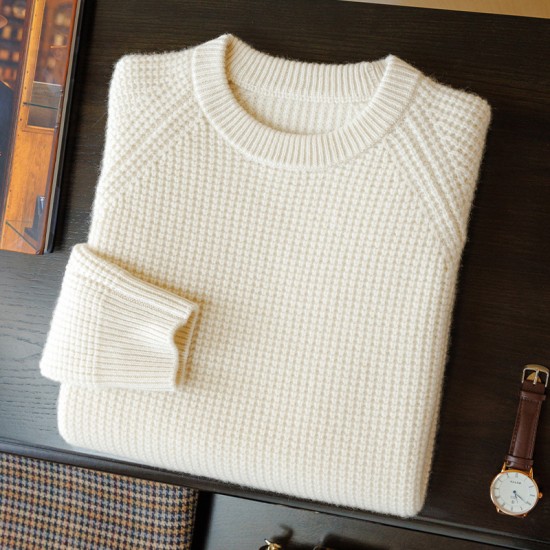 Men's 100% Cashmere Winter Cardigan Low Neck Bottoming Knitted Sweater with Padded Neck Fall/Winter Collection-Wholesale