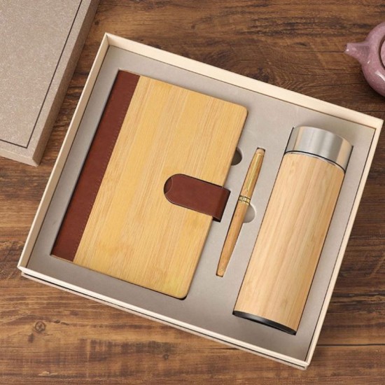 Custom logo Business Wood Notebook Gift Box Set 2023 New High End Bamboo Gift Set 6 in 1 Promotional Item Corporate Meeting Sets