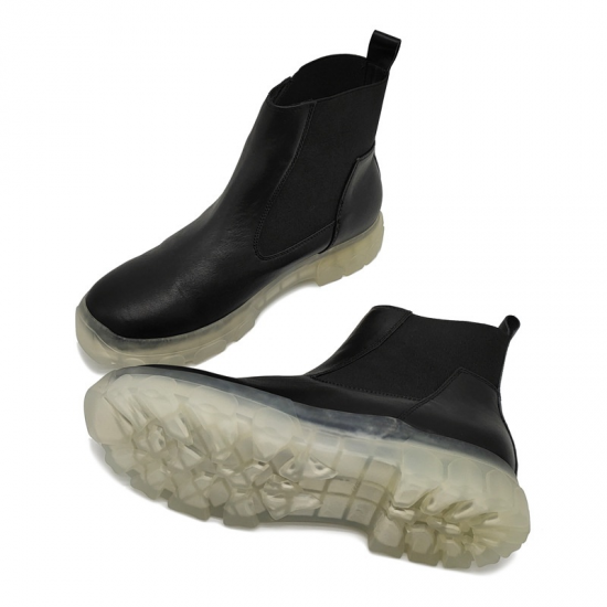 European American Men's High-Top Chelsea Boots Fashion Casual Chunky Top-Layer Cowhide for Martin Shoes Autumn Slip-On Closure