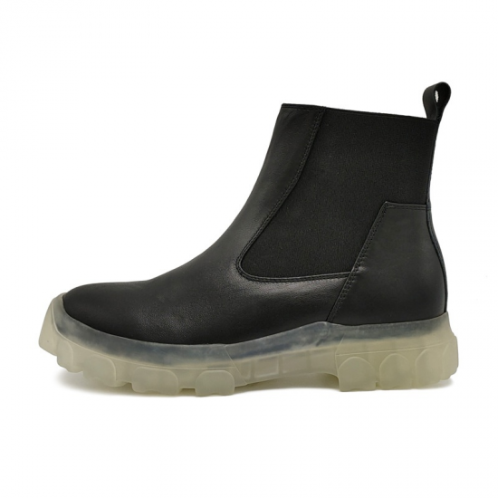 European American Men's High-Top Chelsea Boots Fashion Casual Chunky Top-Layer Cowhide for Martin Shoes Autumn Slip-On Closure