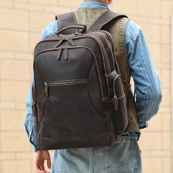 Large Capacity Retro Crazy Horse Leather Men's Backpack First Layer Cowhide for Business Travel Fashionable Accessories