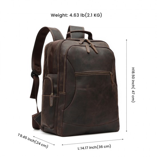 Large Capacity Retro Crazy Horse Leather Men's Backpack First Layer Cowhide for Business Travel Fashionable Accessories