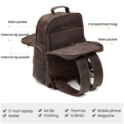 Large Capacity Retro Crazy Horse Leather Men's Backpack First Layer Cowhide for Business Travel Fashionable Accessories