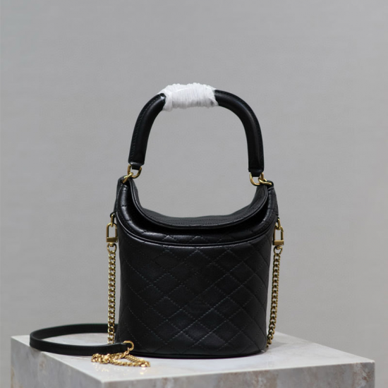 Holy Family Gaby Bucket Flip Leather Handbag Single Strap French Fries Bag Diamond Quilted Design Waterproof Zipper Polyester