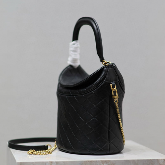 Holy Family Gaby Bucket Flip Leather Handbag Single Strap French Fries Bag Diamond Quilted Design Waterproof Zipper Polyester