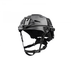 Lightweight Dual Sport High Cut Carbon Fiber Comm Rail Helmet with Dial Adjustment and 4-Point Chinstrap for Parachute Jumps