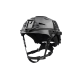 Lightweight Dual Sport High Cut Carbon Fiber Comm Rail Helmet with Dial Adjustment and 4-Point Chinstrap for Parachute Jumps