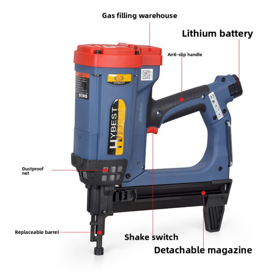 High Efficiency Hybest GSR40 Cordless Steel Nail Gun Pneumatic Gas Fastener Tools for Construction Gas Actuated Nail Gun
