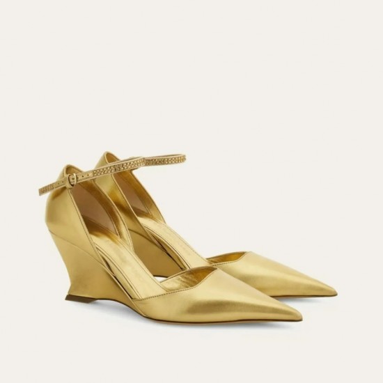 Wedge Rhinestone Buckle Pointed Toe Sandals Zapatos Mujer  Red High Heels Large Size Mary Jane Women's Single Shoes Sandalias