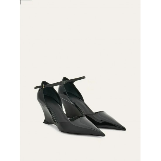 Wedge Rhinestone Buckle Pointed Toe Sandals Zapatos Mujer  Red High Heels Large Size Mary Jane Women's Single Shoes Sandalias