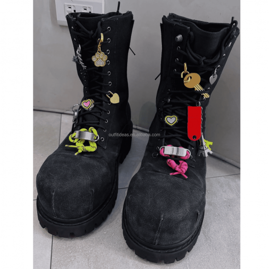 HYPEBEAST Extra Round Toe Distressed Lug Hypebeast Style Men Trendy Shoes Safety Boots Hype Men Charms Hummer Lace-up Bootie