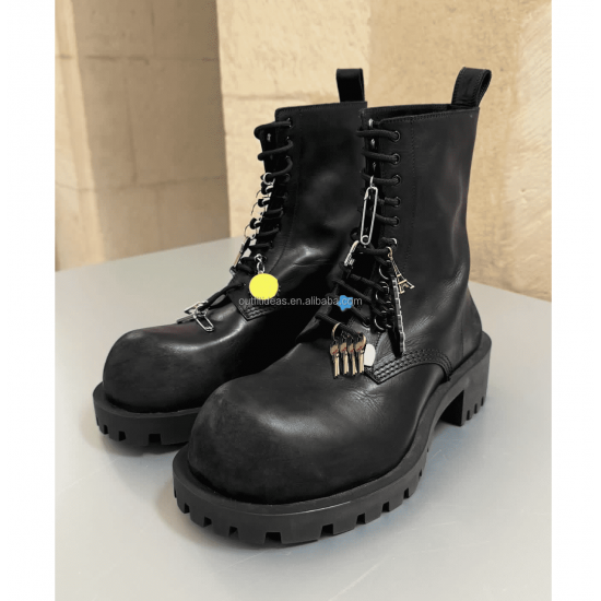 HYPEBEAST Extra Round Toe Distressed Lug Hypebeast Style Men Trendy Shoes Safety Boots Hype Men Charms Hummer Lace-up Bootie