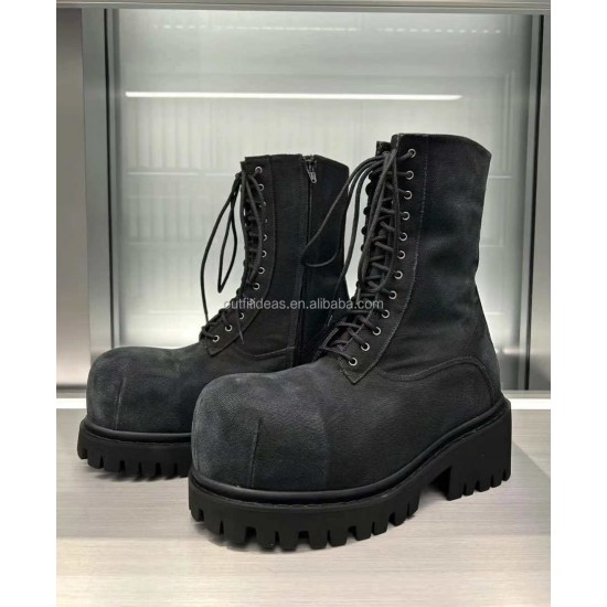 HYPEBEAST Extra Round Toe Distressed Lug Hypebeast Style Men Trendy Shoes Safety Boots Hype Men Charms Hummer Lace-up Bootie