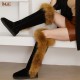 Women's Over-the-Knee Winter Snow Double Face Sheepskin Suede Leather Raccoon Fur Shearling Wool Lining Non-Slip Thermal Shoes