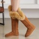 Women's Ultra-High Over-the-Knee Winter Snow Boots Fox Fur Double Face Sheepskin Suede Leather Shearling Wool Flat Anti-Slip