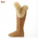 Women's Ultra-High Over-the-Knee Winter Snow Boots Fox Fur Double Face Sheepskin Suede Leather Shearling Wool Flat Anti-Slip