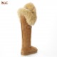 Women's Ultra-High Over-the-Knee Winter Snow Boots Fox Fur Double Face Sheepskin Suede Leather Shearling Wool Flat Anti-Slip