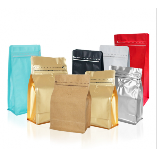 In Stock 16oz 500g 1lb Brown Kraft Flat Bottom Coffee Packaging Bag with Valve and Zipper