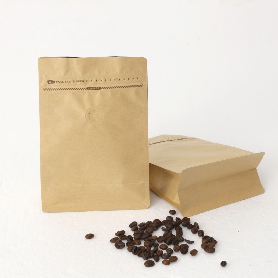 In Stock 16oz 500g 1lb Brown Kraft Flat Bottom Coffee Packaging Bag with Valve and Zipper