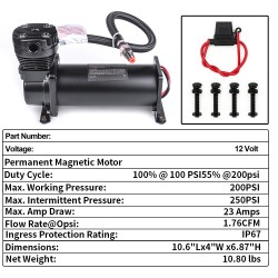 USA Stock 12V 480c Black Air Ride Suspension Compressor Kit 200 PSI OUTLET 3/8 NPT Car Air Suspension Compressor/ Pump