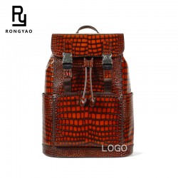 2025 Trending Customized Large-capacity Business Travel Men's Computer Bag High-quality Crocodile Embossed Leather Backpack