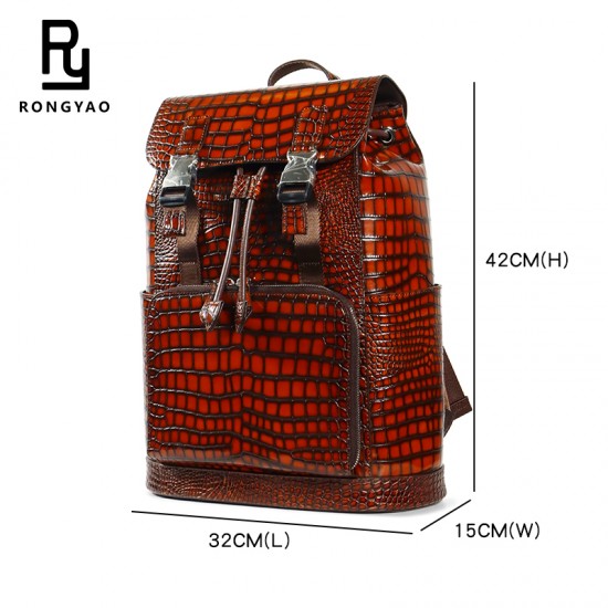 2025 Trending Customized Large-capacity Business Travel Men's Computer Bag High-quality Crocodile Embossed Leather Backpack