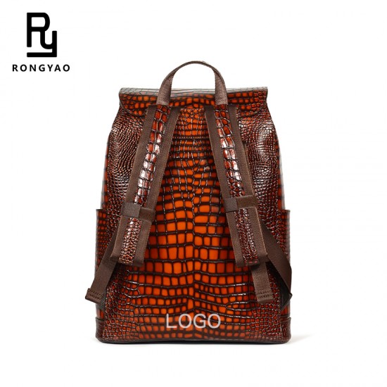 2025 Trending Customized Large-capacity Business Travel Men's Computer Bag High-quality Crocodile Embossed Leather Backpack