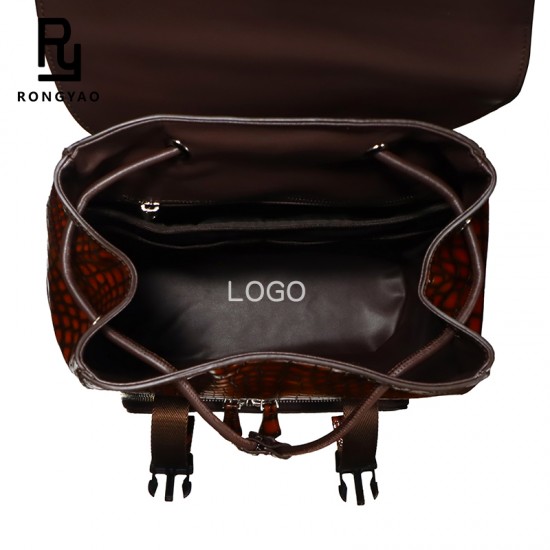 2025 Trending Customized Large-capacity Business Travel Men's Computer Bag High-quality Crocodile Embossed Leather Backpack