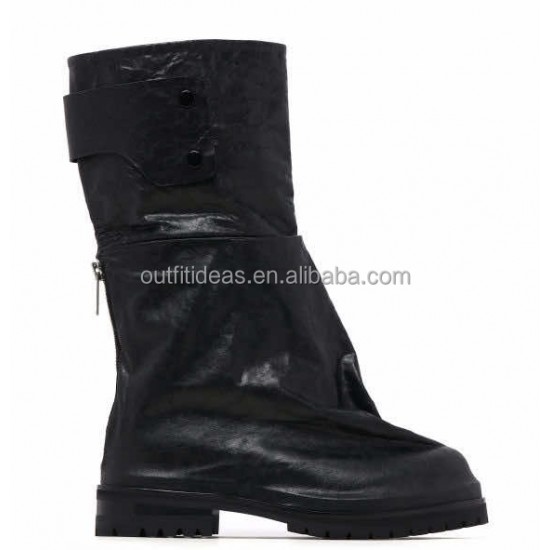 Calf Leather Back Zip Unisex Women Moon Trendy Safety Combat Shoes for Men Dragonrider Boots Black Biker Marathon Boot for Men