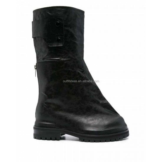 Calf Leather Back Zip Unisex Women Moon Trendy Safety Combat Shoes for Men Dragonrider Boots Black Biker Marathon Boot for Men