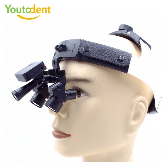 48 Degree LED Dental Loupes with 5X Adjustability New Electric-powered Head Mounted Surgical Loupes Including 2 Batteries